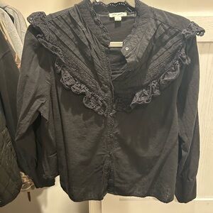 Ultra Pink Black Lace Trim Top